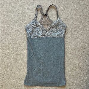 Vintage Gray Lace Trim Halter Tank Top